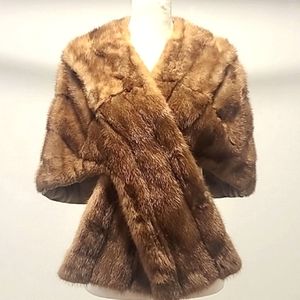 Mink Fur Label Authority 1950s Vintage Fur Cape Stole Wrap Shawl Hollywood glam